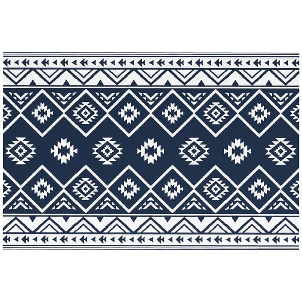 Rootz udendørs tæppe - terrassetæppe - vejrbestandigt - moderne design - ikke-vævet stof - sort + hvid - 182 cm x 274 cm x 0,3 cm