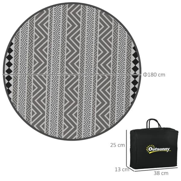 Rootz udendørs tæppe - terrassetæppe - vejrbestandigt - moderne design - ikke-vævet stof - sort + hvid - 365 cm x 274 cm x 0,3 cm