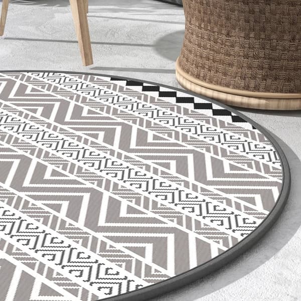 Rootz udendørs tæppe - terrassetæppe - vejrbestandigt - moderne design - ikke-vævet stof - sort + hvid - 365 cm x 274 cm x 0,3 cm