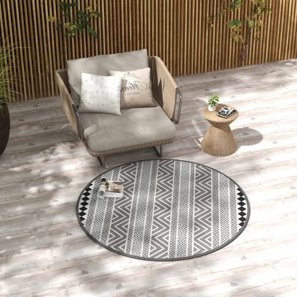 Rootz udendørs tæppe - terrassetæppe - vejrbestandigt - moderne design - ikke-vævet stof - sort + hvid - 365 cm x 274 cm x 0,3 cm