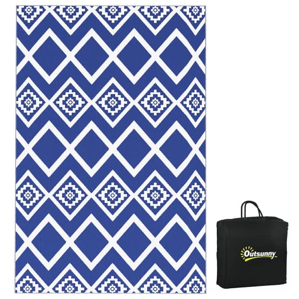 Rootz Utomhusmatta - Uteplatsmatta - Väderbeständig - Modern design - Non-woven - Blå + Vit - 182cm x 274cm x 0,3cm