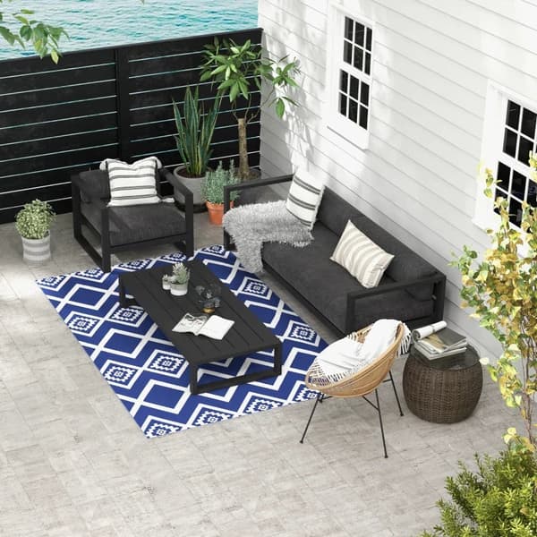 Rootz Utomhusmatta - Uteplatsmatta - Väderbeständig - Modern design - Non-woven - Blå + Vit - 182cm x 274cm x 0,3cm
