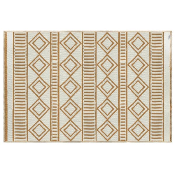 Rootz udendørs tæppe - terrassetæppe - vejrbestandigt - moderne design - ikke-vævet stof - Grøn + creme - 121 cm x 182 cm x 0,3 cm