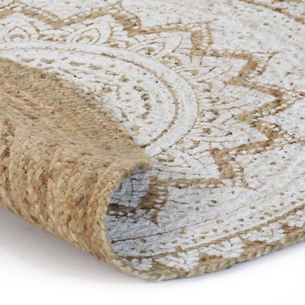 vidaXL gulvtæppe flettet jute med print 150 cm rund - Tæpper