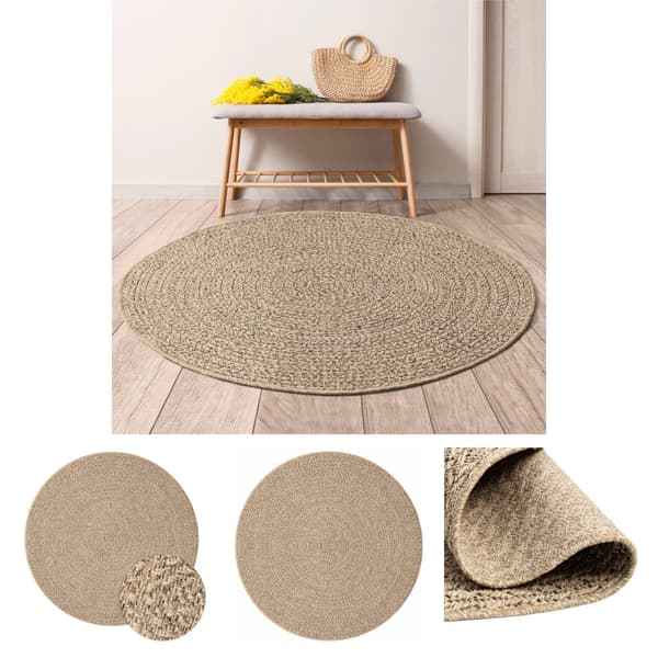 The Living Store gulvtæppe 160 cm jute-look indendørs og udendørs -  Tæpper