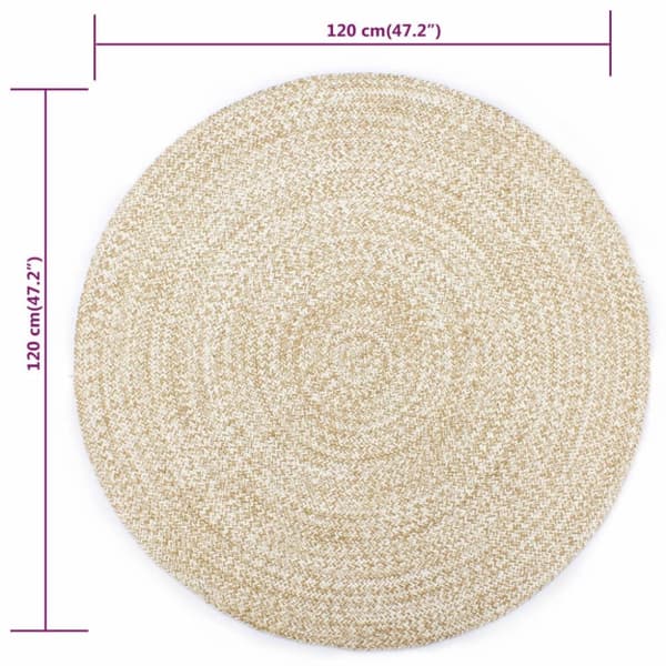 The Living Store håndlavet tæppe jute 120 cm hvid og naturfarvet -  Tæpper