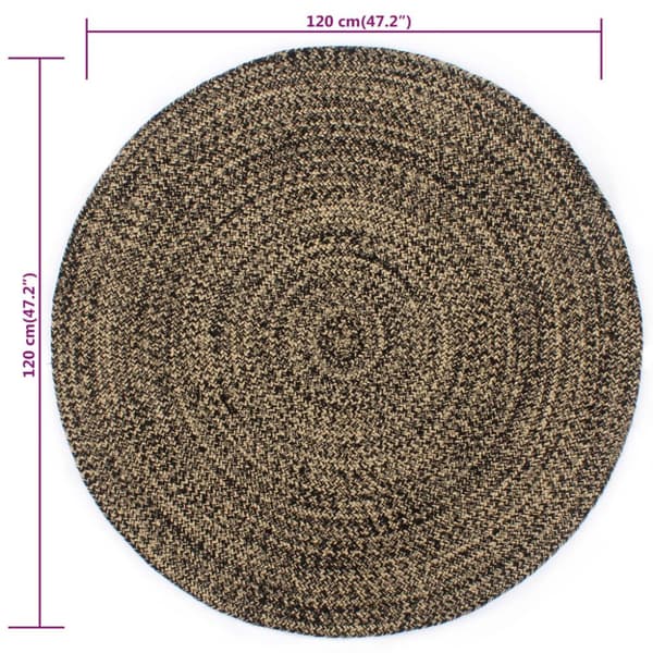 The Living Store håndlavet tæppe jute 120 cm sort og naturfarvet -  Tæpper