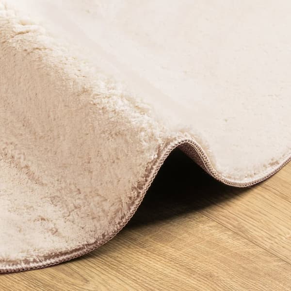 The Living Store Mjuk matta HUARTE med kort lugg tvättbar beige Ø 160 cm - Mattor