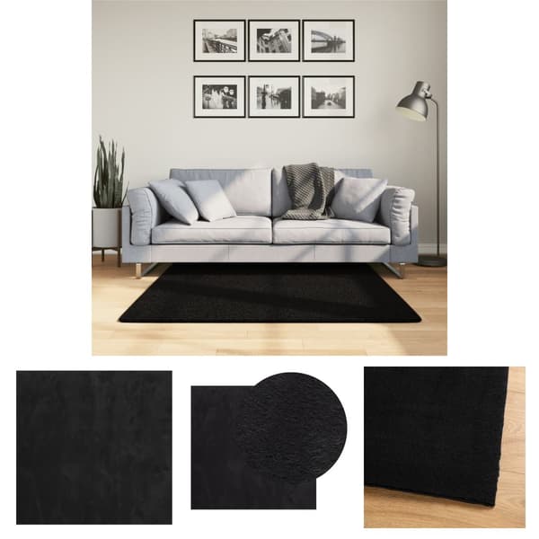 The Living Store gulvtæppe HUARTE 120x120 cm kort luv og vaskbart sort - Tæpper
