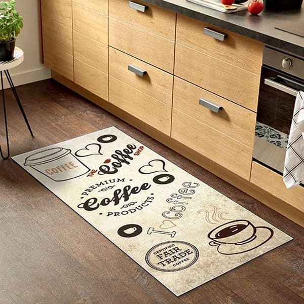 Köksmatta - KÄRLEK KAFFEE - 45x75 - Halkskydd - Maskintvättbar - Mjuk polyester
