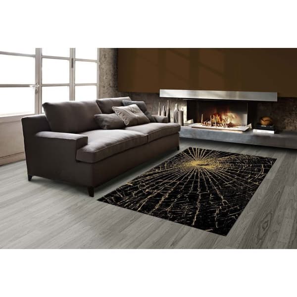 Matta - ECLAT - Guld Svart - 80x150 cm - Polyester - Tvättbar - 6mm tjocklek