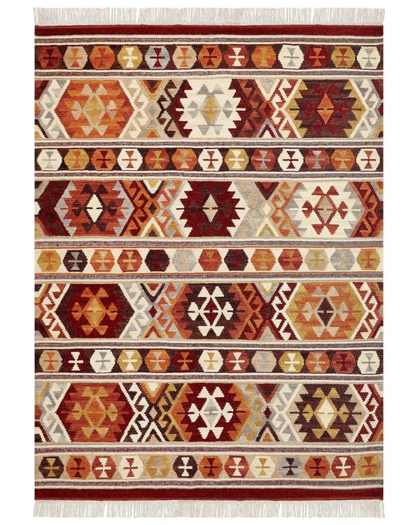 Kelimtæppe Multifarvet Uld 160 x 230 cm Fladvævet Løs Gulvtæppe til Børneværelse Mønstret Håndvævet Tæppe under Sofabord Orientalsk