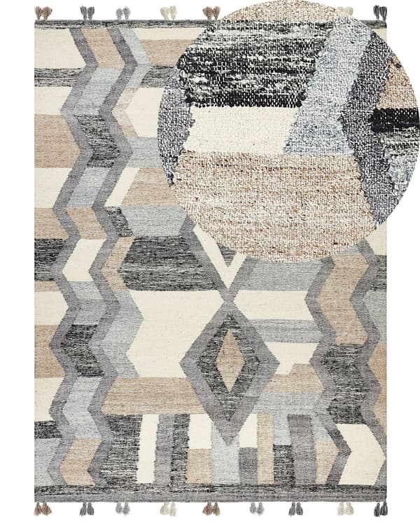 Kelimtæppe Multifarvet Uld 160 x 230 cm Fladvævet Løs Gulvtæppe til Børneværelse Mønstret Håndvævet Tæppe under Sofabord Tilbehør