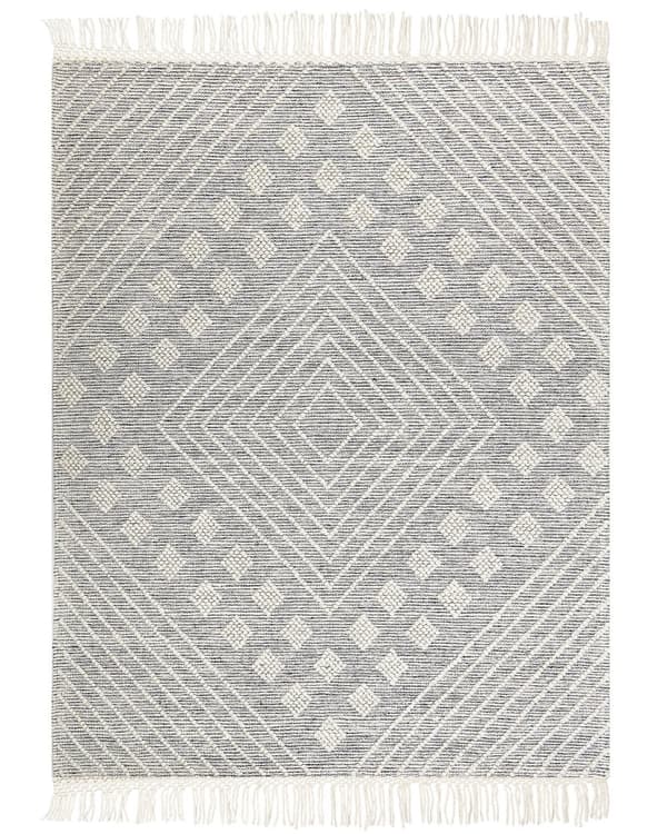 Gulvtæppe Grå Hvid Uld 160 x 230 cm Fladvævet Uldtæppe Moderne Design Luv Tæppe under Sofabord til Værelse Indretning