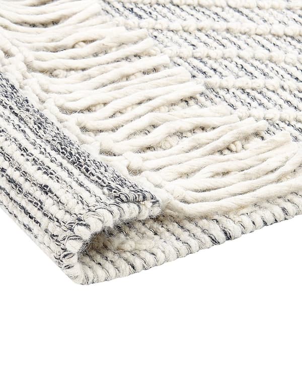 Gulvtæppe Grå Hvid Uld 160 x 230 cm Fladvævet Uldtæppe Moderne Design Luv Tæppe under Sofabord til Værelse Indretning