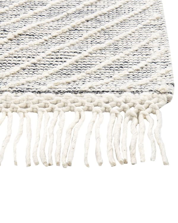 Gulvtæppe Grå Hvid Uld 160 x 230 cm Fladvævet Uldtæppe Moderne Design Luv Tæppe under Sofabord til Værelse Indretning