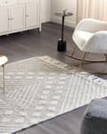 Miniatyrbillede 2 af 7: Gulvtæppe Grå Hvid Uld 160 x 230 cm Fladvævet Uldtæppe Moderne Design Luv Tæppe under Sofabord til Værelse Indretning