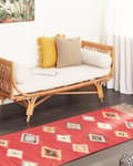 Miniatyrbillede 2 af 7: Kilim-løbertæppe Flerfarvet bomuld 80 x 300 cm Geometrisk mønster med lav luv Rektangulært Traditionelt