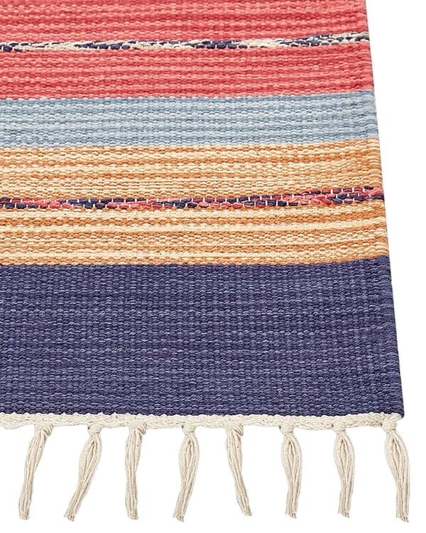 Kelimtæppe Flerfarvet bomuld 80 x 150 cm Håndvævet vendbart fladvævet geometrisk mønster med kvaster Traditionel boho Stue Soveværelse