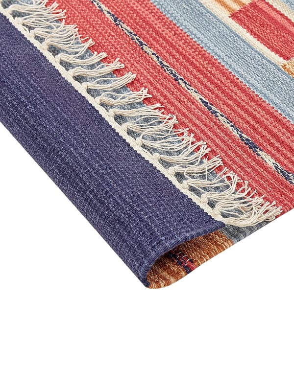 Kelimtæppe Flerfarvet bomuld 80 x 150 cm Håndvævet vendbart fladvævet geometrisk mønster med kvaster Traditionel boho Stue Soveværelse