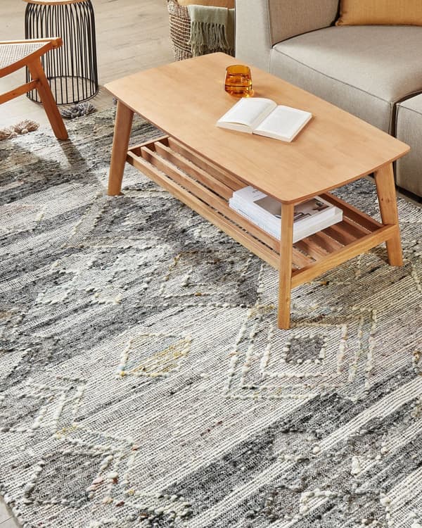 Matto harmaa 160 x 230 cm villa puuvilla geometrinen kuvio tupsut Kelim käsintehty boho retro