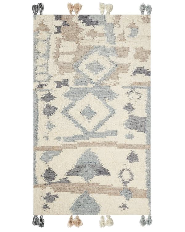 Matto monivärinen 80 x 150 cm villa puuvilla Kelim käsintehty geometrinen kuvio tupsut retro