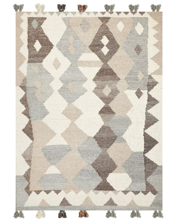 Matto monivärinen 160 x 230 cm villa puuvilla Kelim tupsut geometrinen kuvio boho