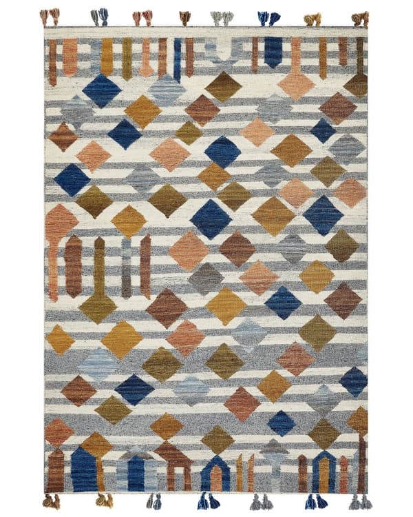 Matto monivärinen villa 80 x 150 cm intialainen käsin tehty tupsuilla Kelim matto boho-tyyli