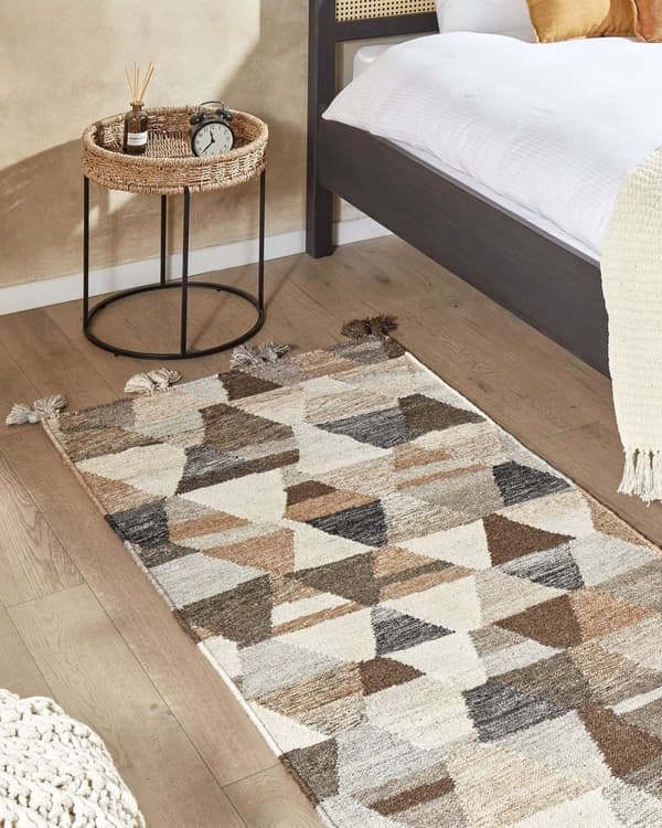 Matto monivärinen villa ja puuvilla 80 x 150 cm käsin tehty hapsuilla Kelim boho-tyyli