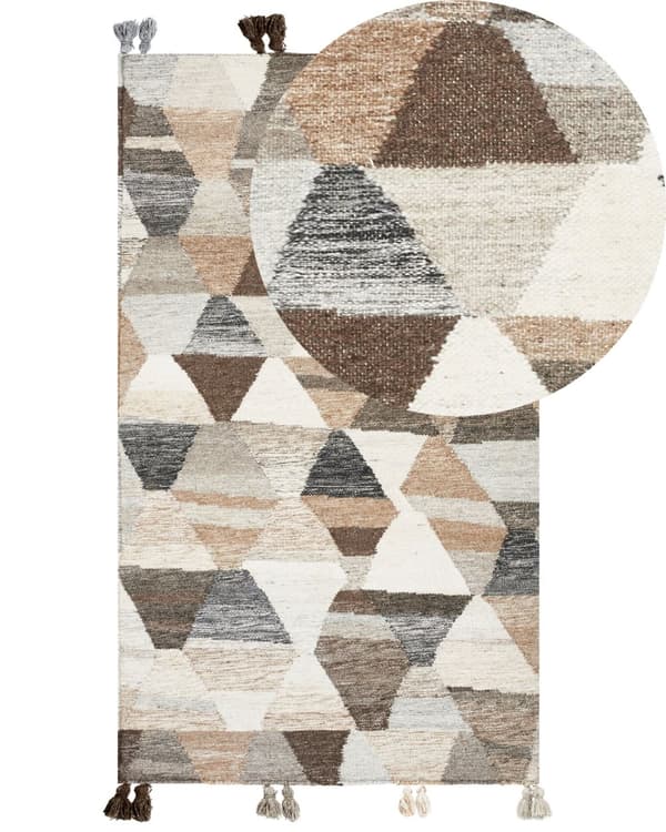 Matto monivärinen villa ja puuvilla 80 x 150 cm käsin tehty hapsuilla Kelim boho-tyyli