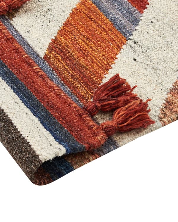 Matto monivärinen villa ja puuvilla 200 x 300 cm Kelim käsin kudottu hapsuilla boho-tyyli
