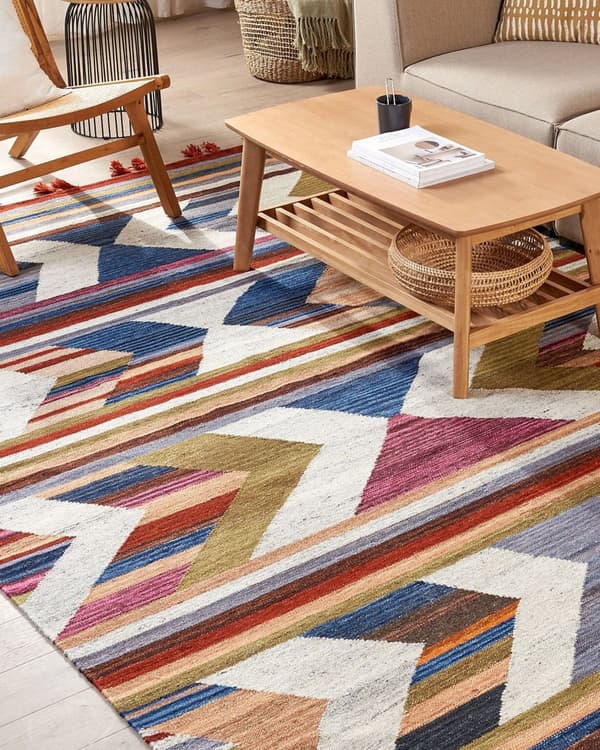 Matto monivärinen villa ja puuvilla 200 x 300 cm Kelim käsin kudottu hapsuilla boho-tyyli