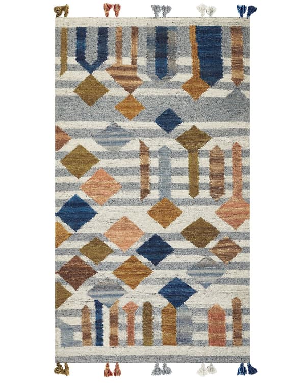 Matto monivärinen villa 80 x 150 cm intialainen käsin tehty tupsuilla Kelim matto boho-tyyli