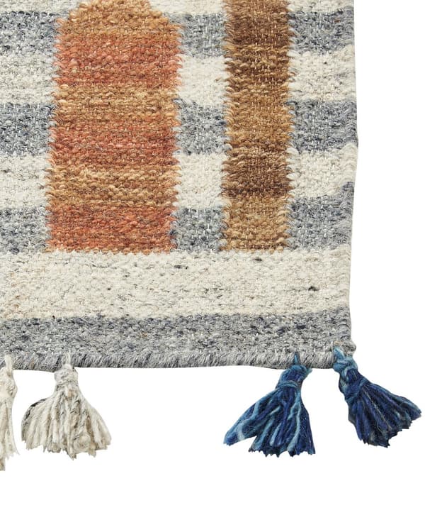 Matto monivärinen villa 80 x 150 cm intialainen käsin tehty tupsuilla Kelim matto boho-tyyli