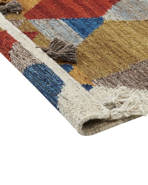 Matto monivärinen villa ja puuvilla 80 x 150 cm Kelim käsin tehty hapsuilla boho-tyyli