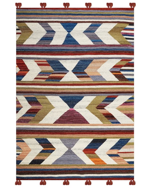 Matto monivärinen villa ja puuvilla 140 x 200 cm Kelim käsin kudottu hapsuilla boho-tyyli