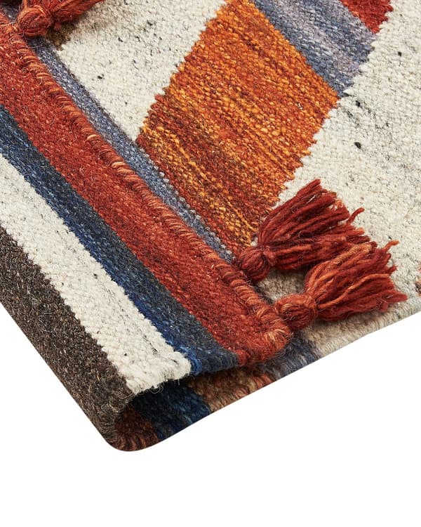 Matto monivärinen villa ja puuvilla 140 x 200 cm Kelim käsin kudottu hapsuilla boho-tyyli