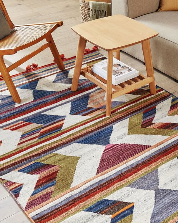 Matto monivärinen villa ja puuvilla 140 x 200 cm Kelim käsin kudottu hapsuilla boho-tyyli