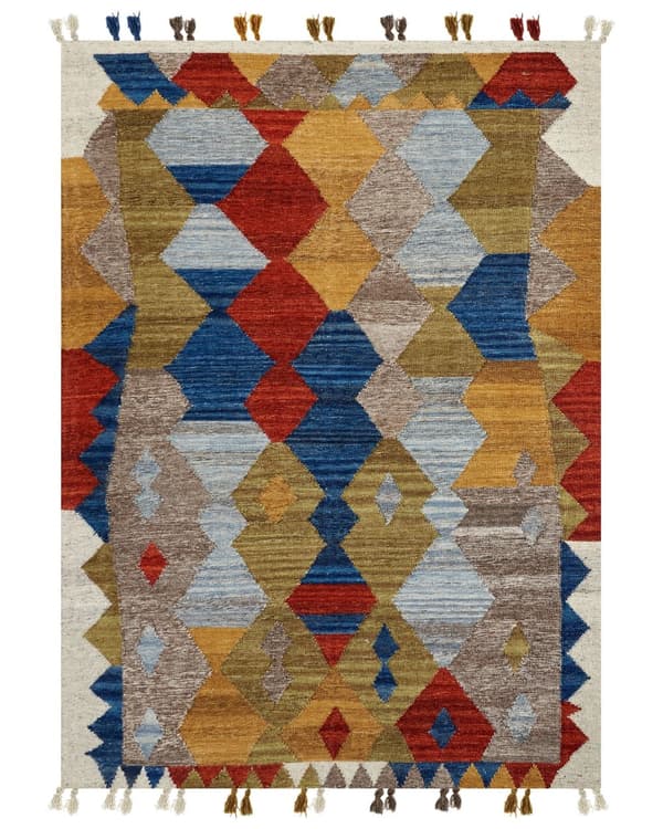 Matto monivärinen villa ja puuvilla 160 x 230 cm Kelim käsin tehty hapsuilla boho-tyyli