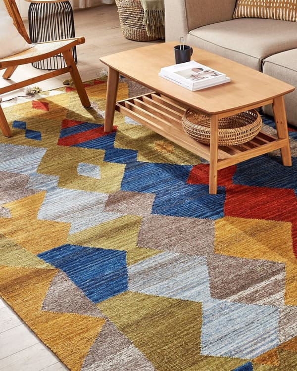 Matto monivärinen villa ja puuvilla 160 x 230 cm Kelim käsin tehty hapsuilla boho-tyyli