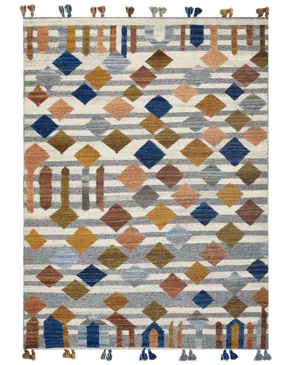 Matto monivärinen villa 80 x 150 cm intialainen käsin tehty tupsuilla Kelim matto boho-tyyli
