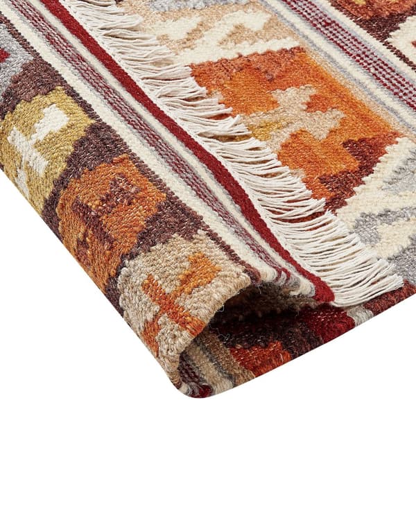 Matto monivärinen villa ja puuvilla 200 x 300 cm Kelim käsintehty hapsuilla boho-tyyli