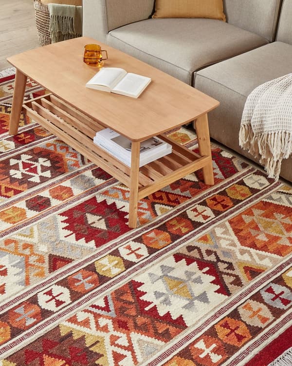 Matto monivärinen villa ja puuvilla 200 x 300 cm Kelim käsintehty hapsuilla boho-tyyli