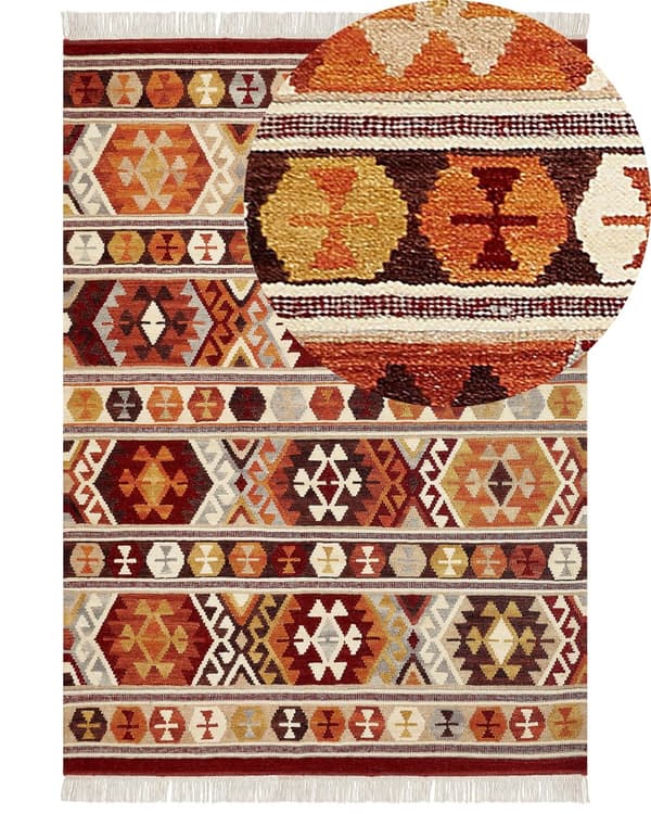 Matto monivärinen villa ja puuvilla 200 x 300 cm Kelim käsintehty hapsuilla boho-tyyli