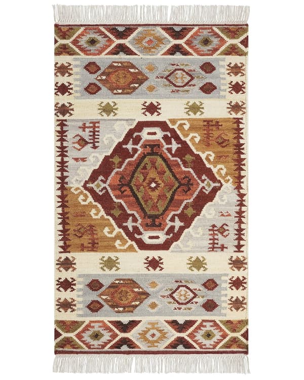 Matto monivärinen villa ja puuvilla 80 x 150 cm Kelim käsinkudottu hapsuilla