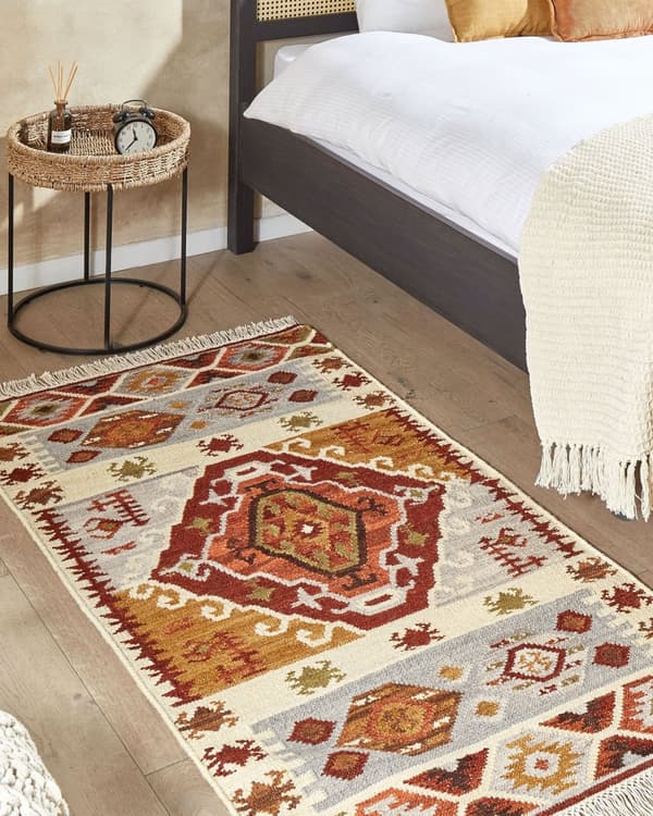 Matto monivärinen villa ja puuvilla 80 x 150 cm Kelim käsinkudottu hapsuilla