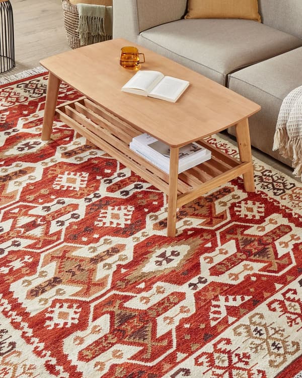 Matto monivärinen villa ja puuvilla 160 x 230 Kelim käsintehty hapsuilla boho-tyyli