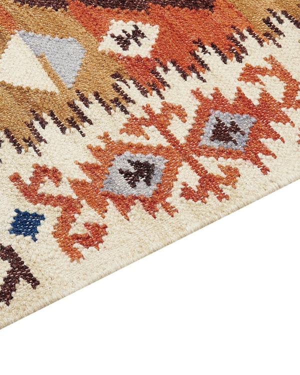 Matto monivärinen villa ja puuvilla 160 x 230 Kelim käsintehty hapsuilla boho-tyyli