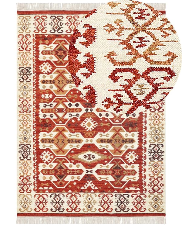 Matto monivärinen villa ja puuvilla 200 x 300 Kelim käsintehty hapsuilla boho-tyyli