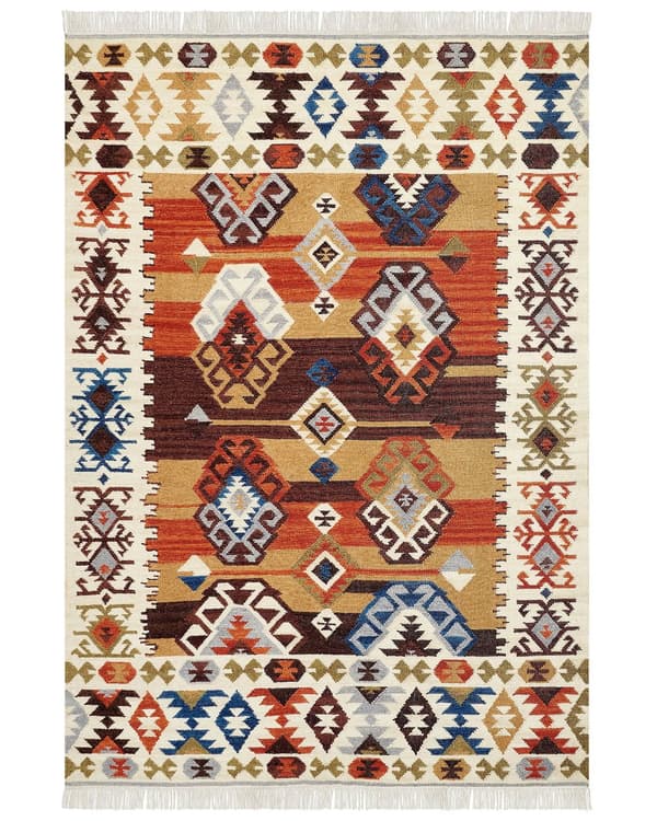 Matto monivärinen villa ja puuvilla 200 x 300 Kelim käsintehty hapsuilla boho-tyyli